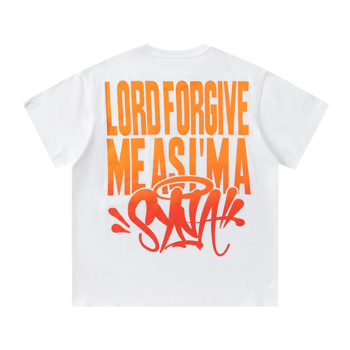 Black SATTAK unisex crew neck T-shirt with orange chest and large back graphic - view 5