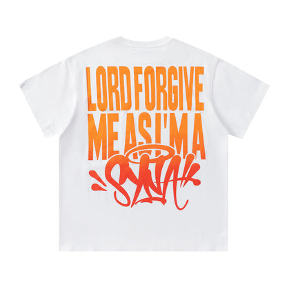 SATTAK Unisex Graphic T-Shirt, Crew Neck Streetwear Tee with Orange Print