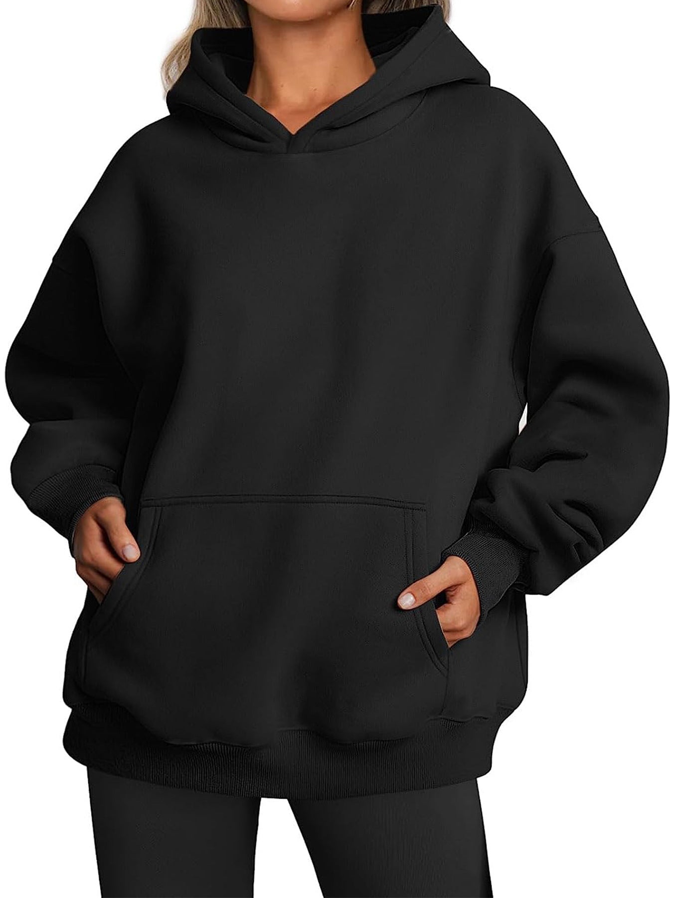 Trendiga Queen Dam Oversized Huvtröjor Fleece Sweatshirts Långärmade Tröjor Pullover Höstdräkter med ficka