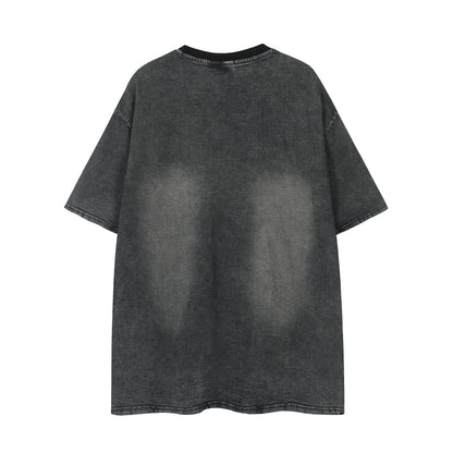 Oversized Washed Graphic Chain Embroidery Crewneck Short Sleeve Tee Streetwear Hip Hop Casual Summer T-Shirt