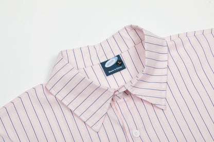 Hello Kitty Stripe Short Sleeve Shirt Oversized Button Down Kawaii Graphic Cute Y2K Casual Summer Top | Kitty Stripe