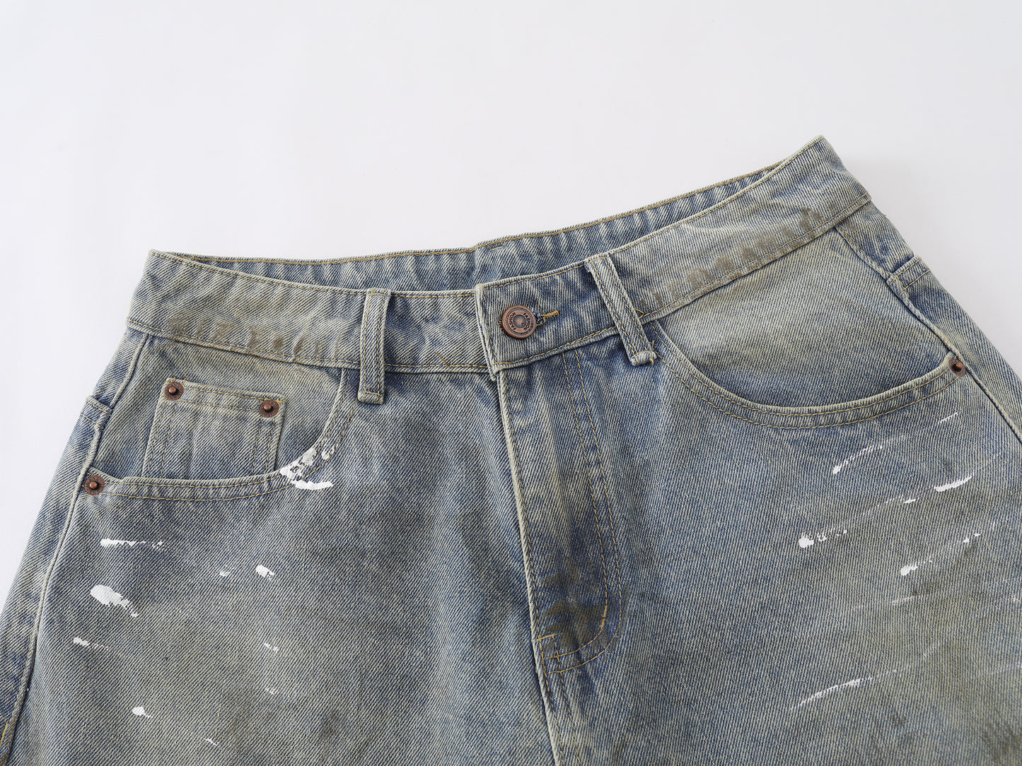 Paint Splatter Wide Leg Denim Shorts High Waist Washed Distressed Streetwear Summer Casual Jean Shorts | Chalk Drift
