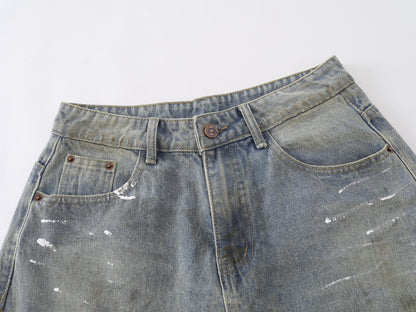 Paint Splatter Wide Leg Denim Shorts High Waist Washed Distressed Streetwear Summer Casual Jean Shorts | Chalk Drift