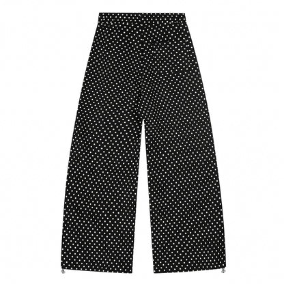 Polka Dot Cat Whisker Embroidery Metal Charm Wide Leg Pants Drawstring Ankle Toggle Y2K Harajuku