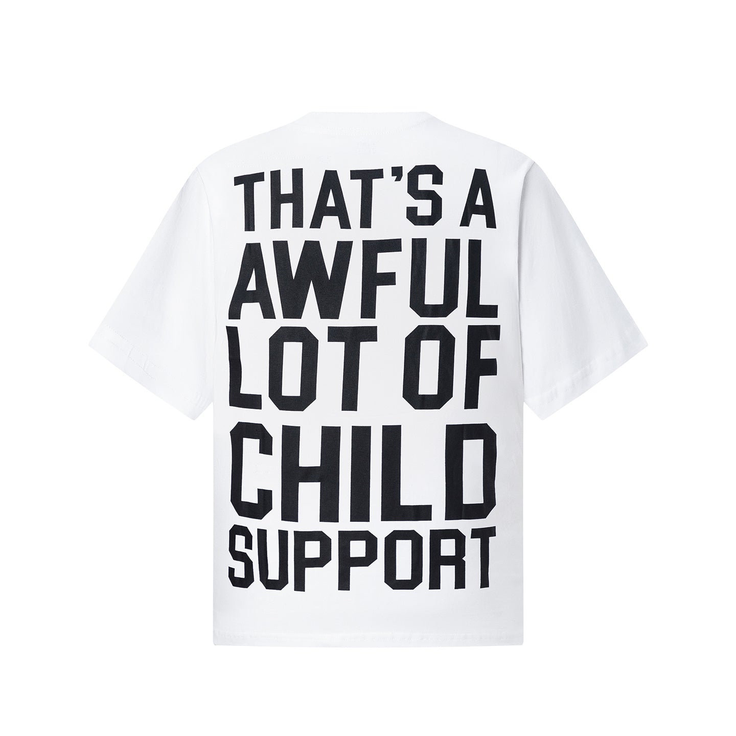 White unisex oversized graphic T-shirt with red front emblem and bold black back text - view 5