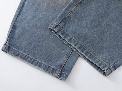 Mud Wash Distressed Barrel Wide Leg Jeans Earth Tone Fading Ripped Knee High Waist Baggy Denim Pants Vintage Streetwear Trousers | Mud Barrel