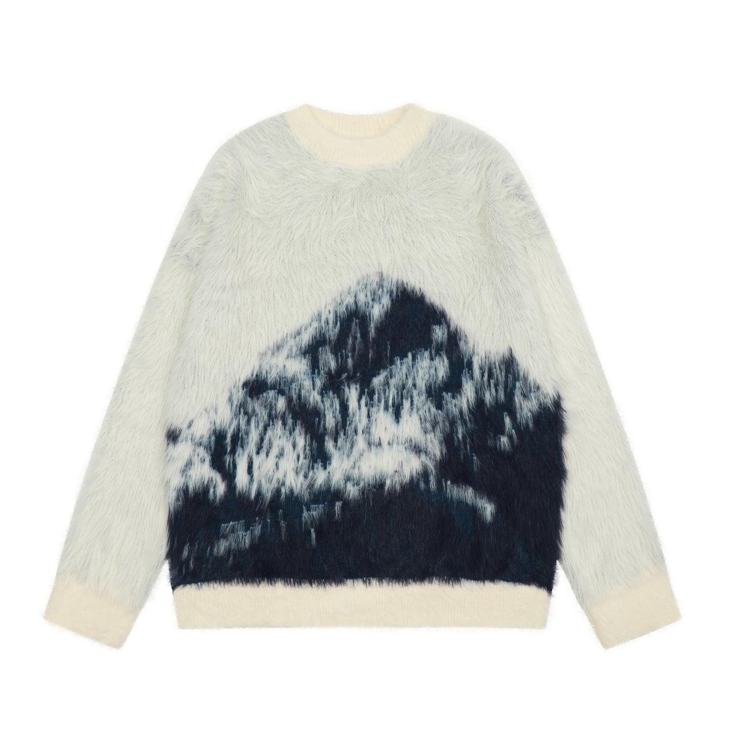 Mountain jacquard fuzzy knit sweater black - front