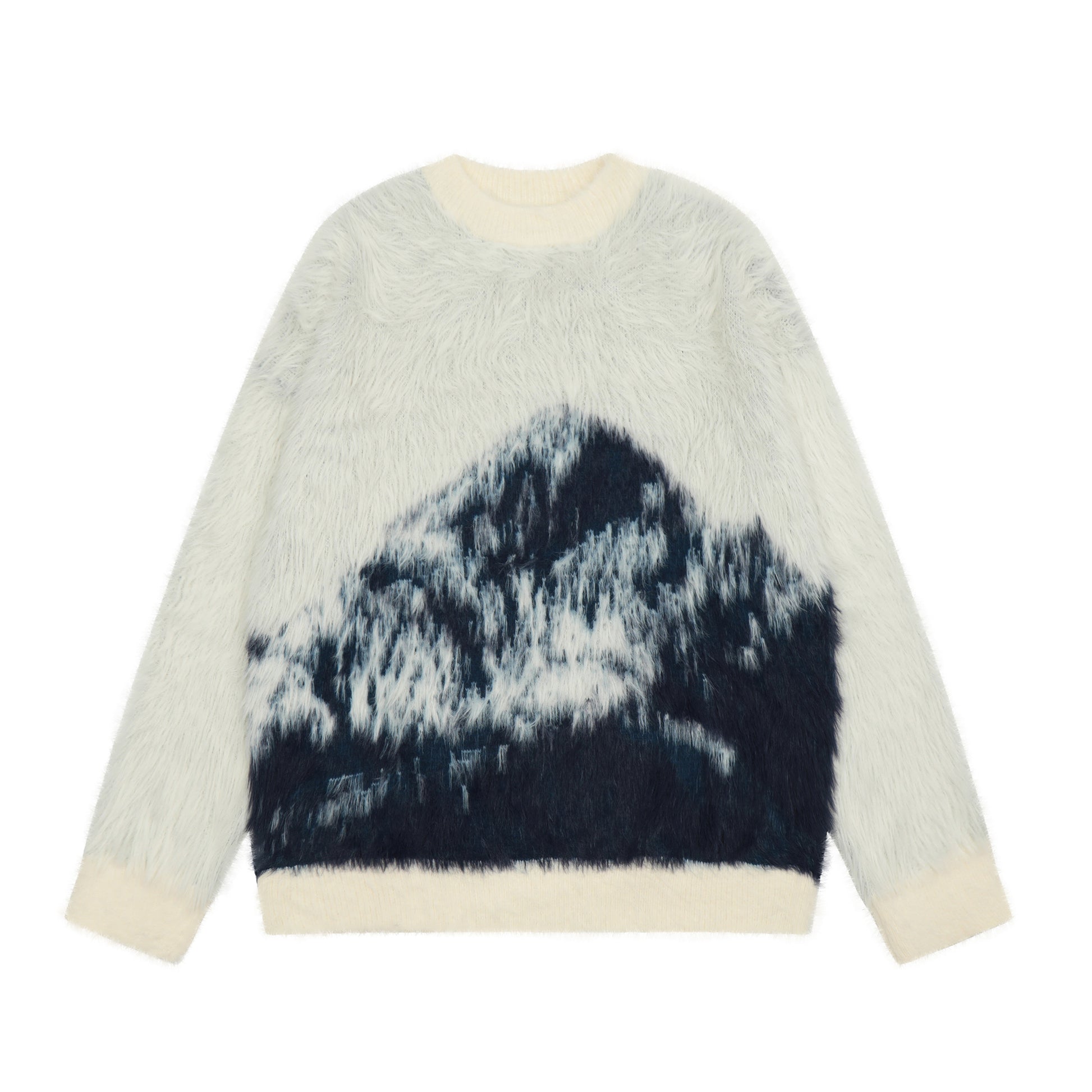 Mountain jacquard fuzzy knit sweater black - front