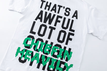 Unisex Graphic T-Shirt with Green Lettering, Cartoon Artwork and Crew Neck
