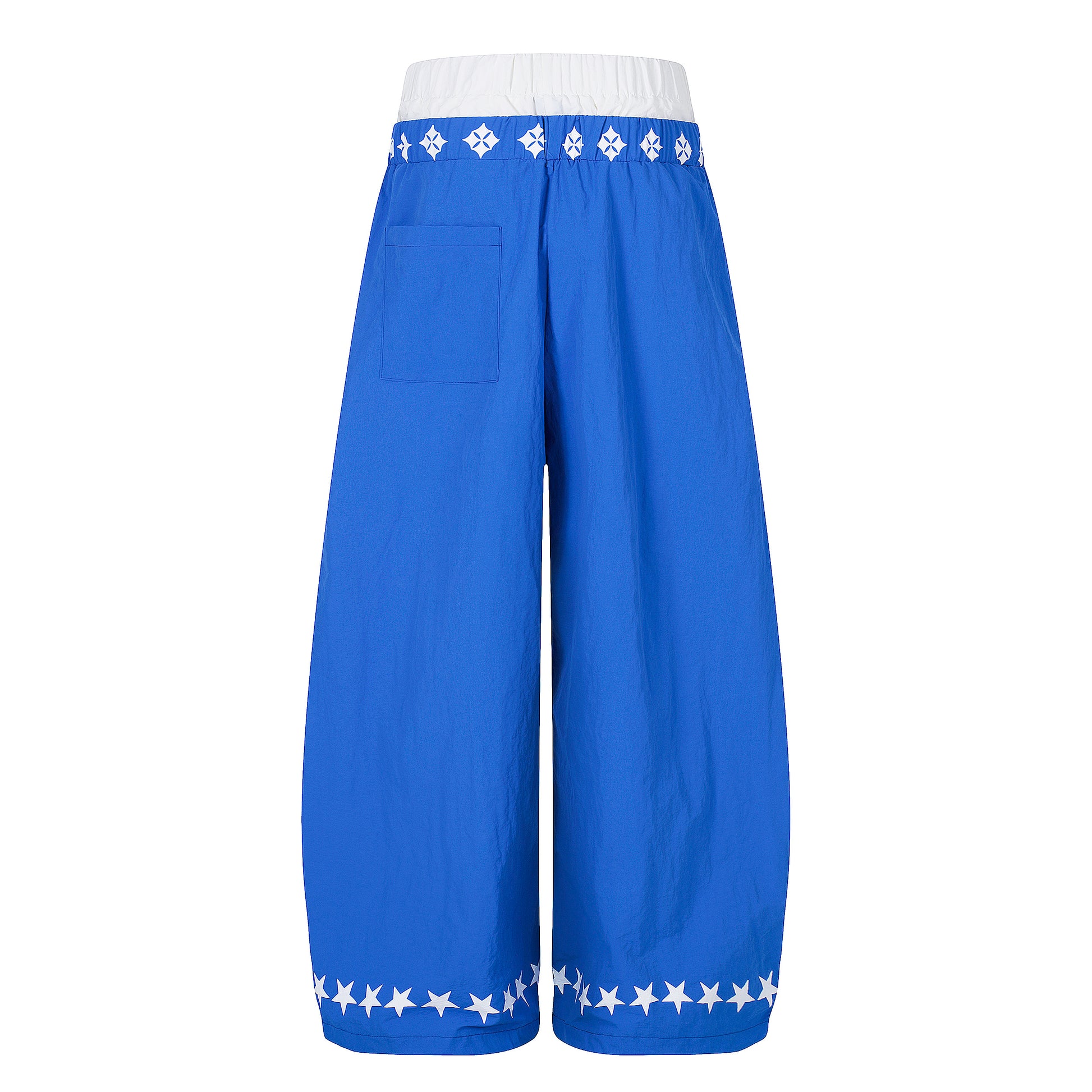 SRVE Letter Star Print Wide Leg Parachute Pants - Navy Front