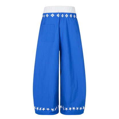 SRVE Letter Star Print Wide Leg Parachute Pants High Waist Drawstring Streetwear Casual Pants