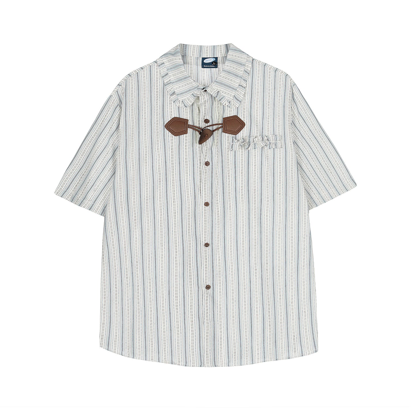 Stripe fringe collar linen cotton shirt white green - front