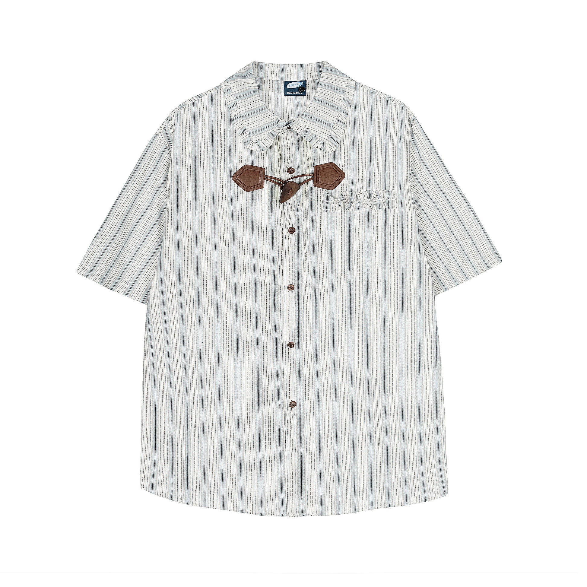 Stripe fringe collar linen cotton shirt white green - front