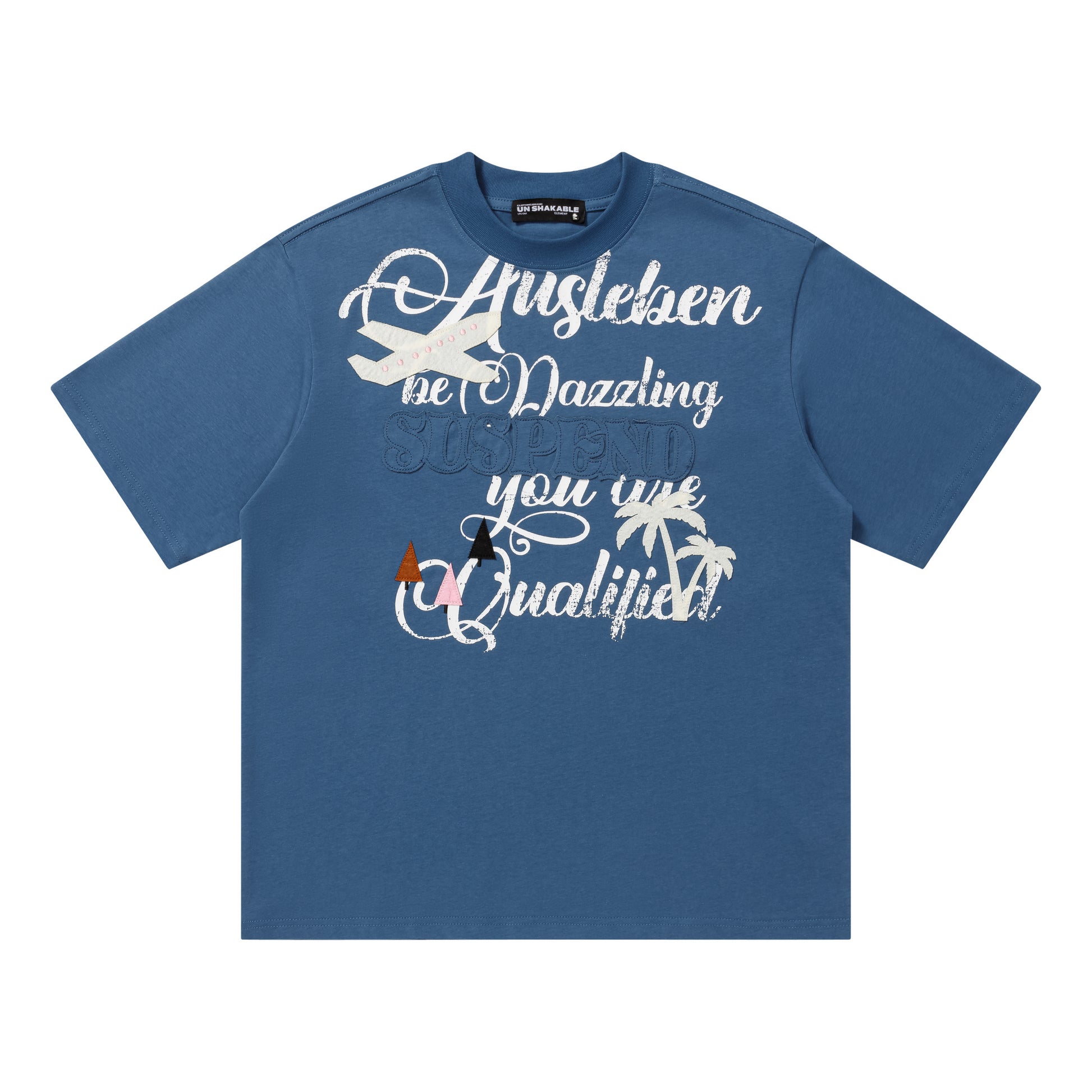 Grey marl Ausleben script tee front view