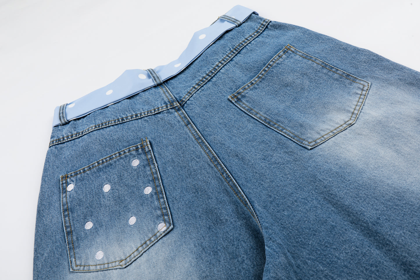 Women's I Love RVNTENG Letter Print Polka Dot Tie Wide Leg Denim Shorts High Waist Casual Streetwear Jean Shorts
