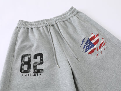 American Flag Print Wide Leg Sweatpants Number 32 Graphic Elastic Waist Baggy Fleece Pants Casual Streetwear Trousers | Flag 32