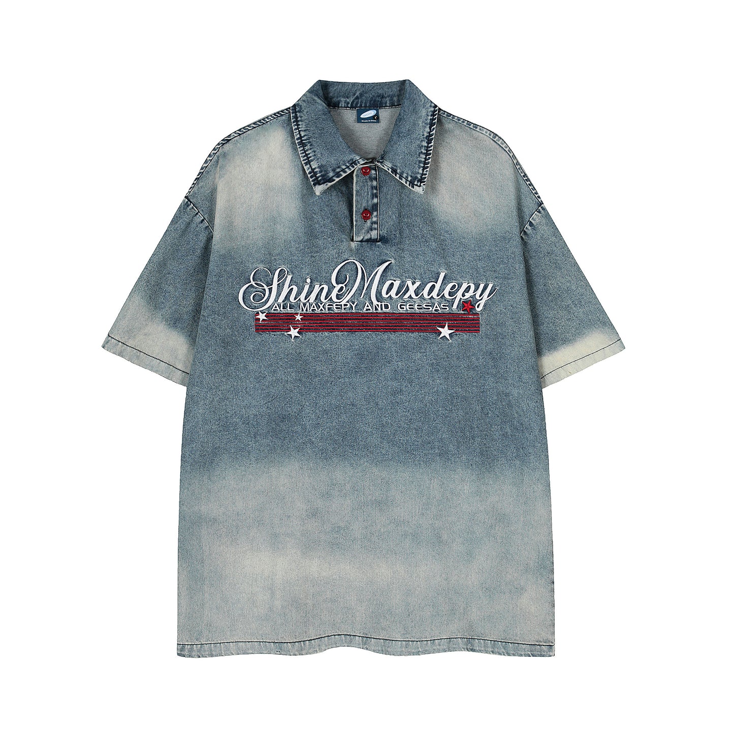 ShinMaxdepy washed denim polo shirt blue - front