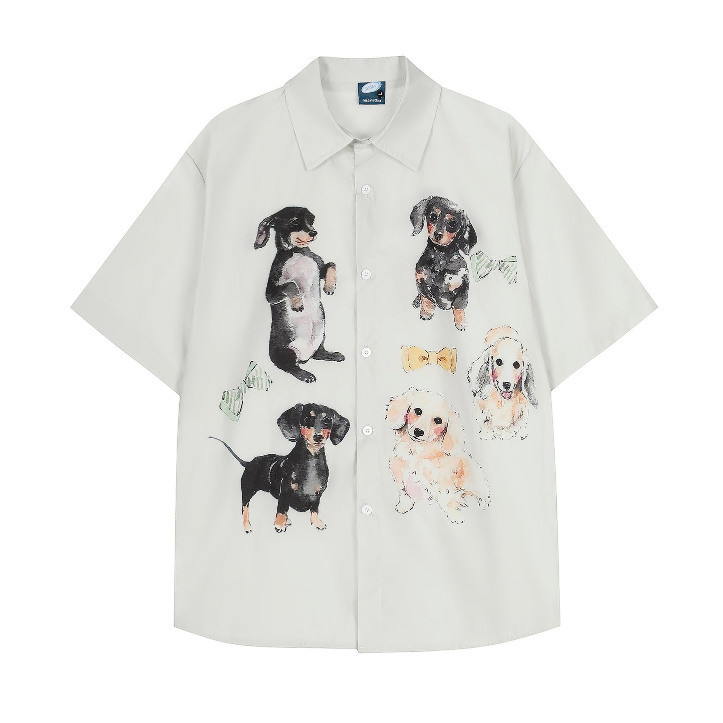 Dachshund dog print shirt cream - front
