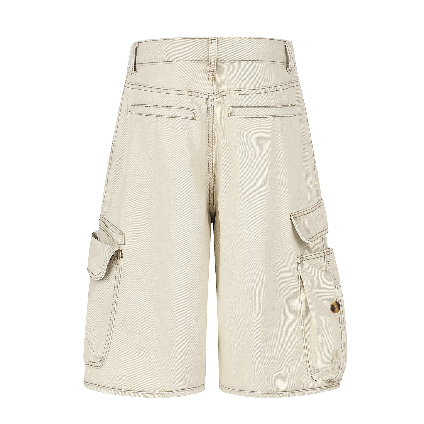 Women's Multi-Pocket Cargo Wide Leg Denim Shorts - Khaki Back View