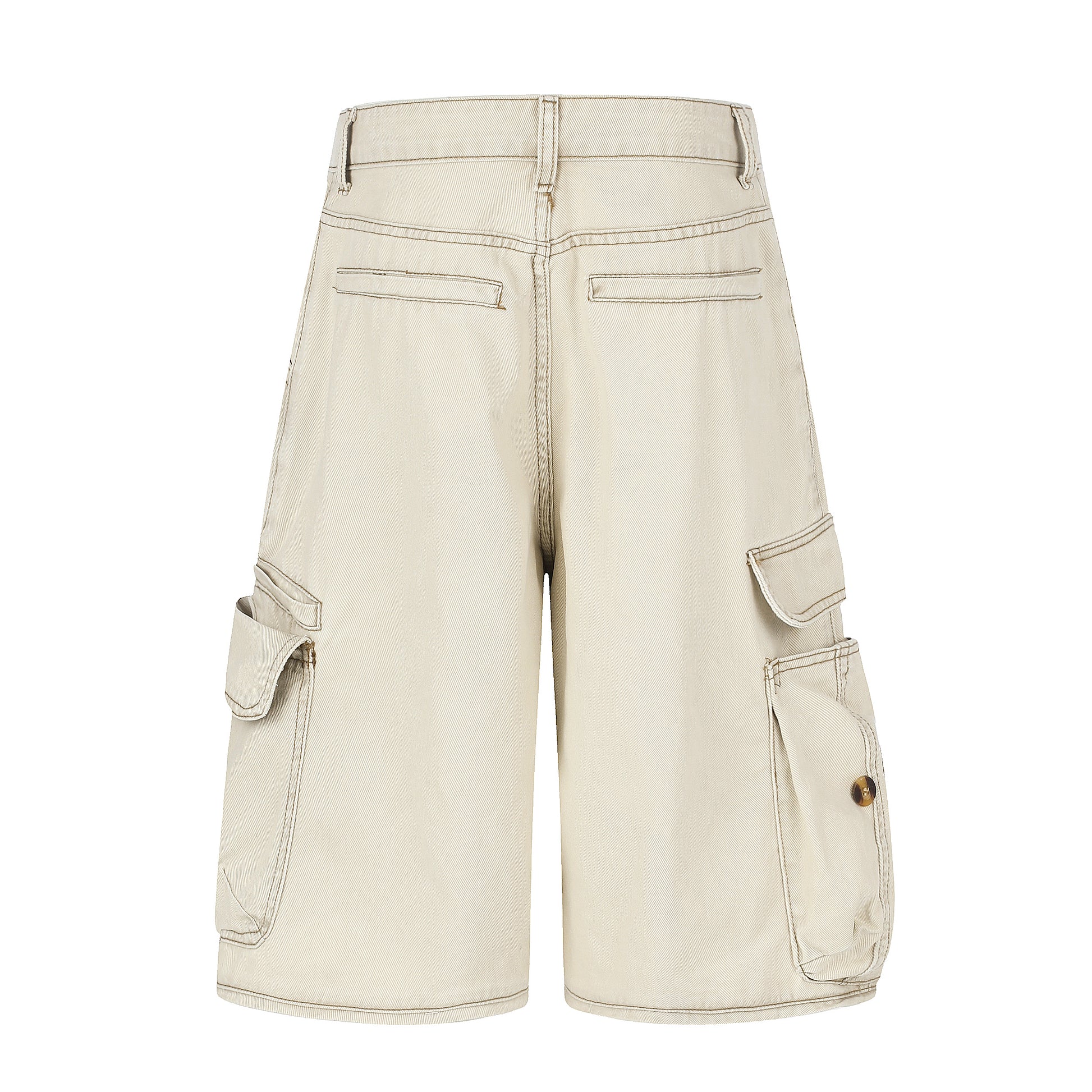 Women's Multi-Pocket Cargo Wide Leg Denim Shorts - Khaki Back View