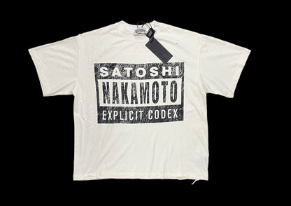 Satoshi Nakamoto Explicit Codex Tee Distressed Washed Heavyweight Cotton Destroyed Raw Edge Vintage Streetwear T-Shirt | Explicit Codex