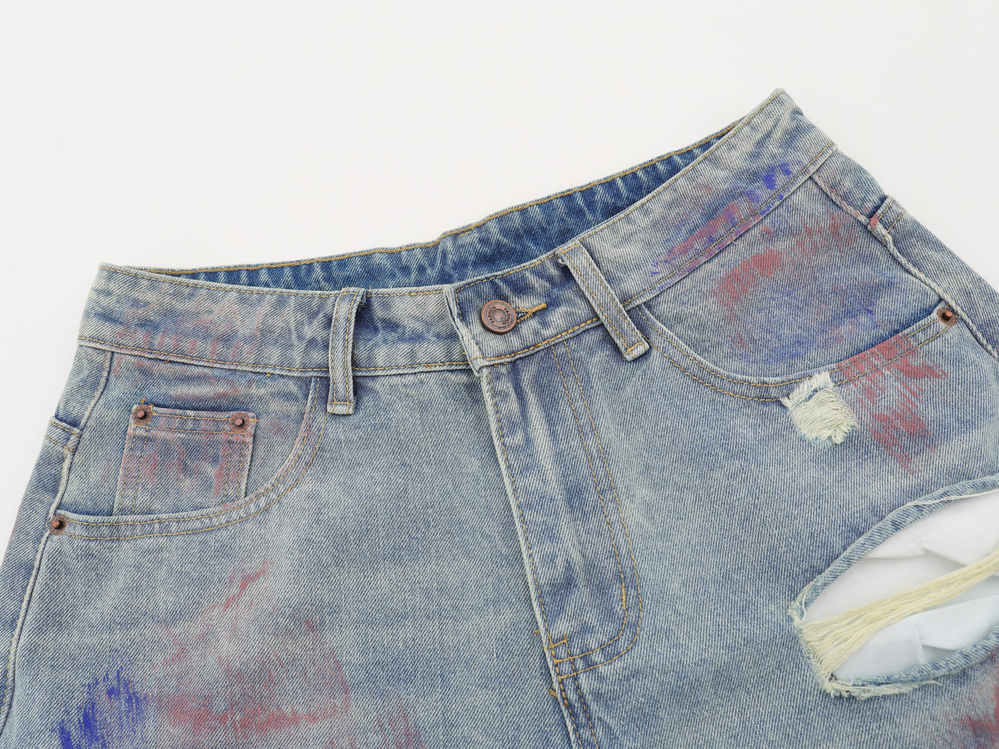 Paint Splash Distressed Ripped Denim Shorts Wide Leg High Waist Washed Streetwear Summer Casual Jean Shorts | Violet Wreck