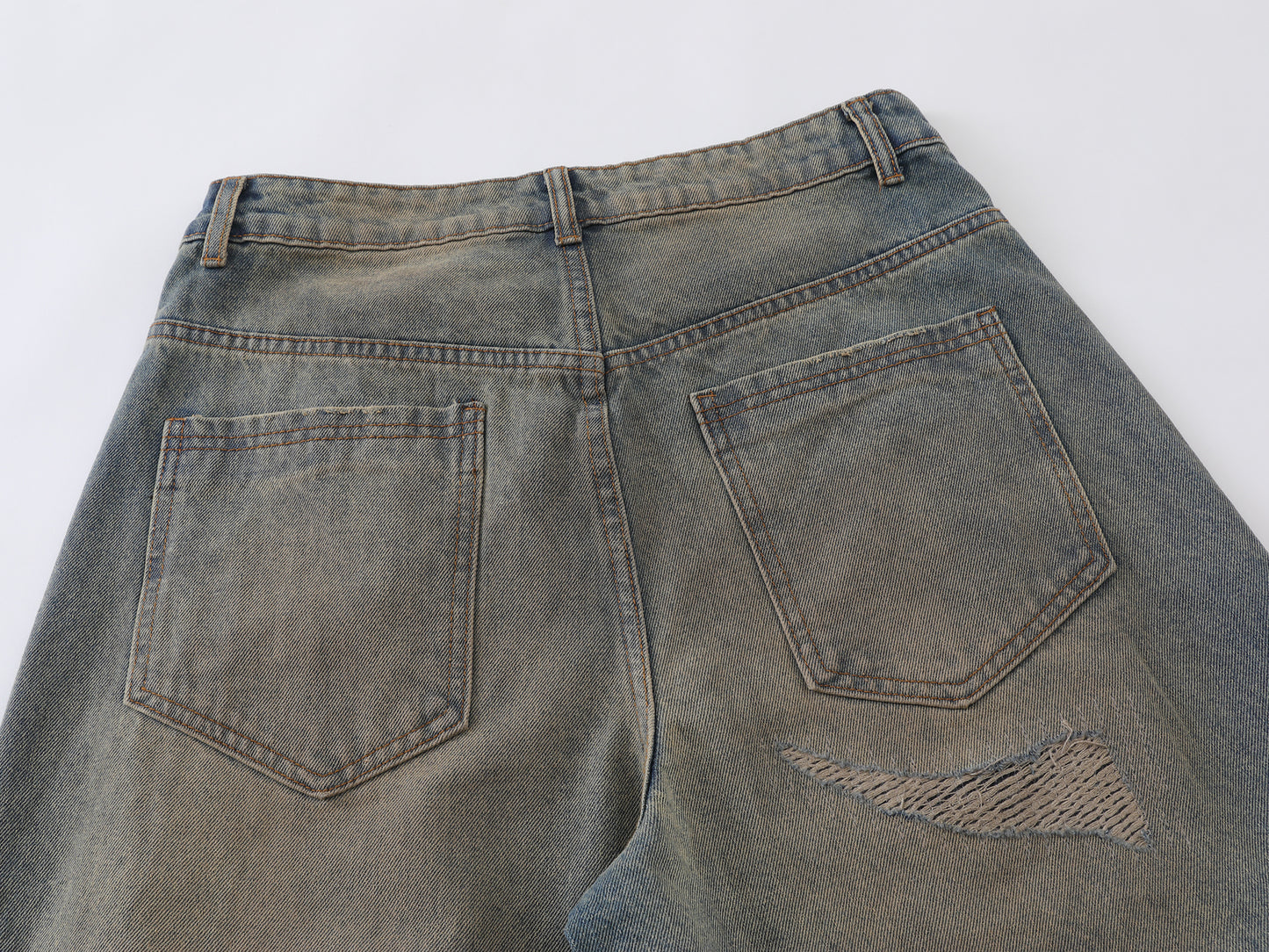 Heavy Ripped Multi-Panel Barrel Wide Leg Jeans Earth Tone Mud Wash Distressed Arc Seam High Waist Baggy Denim Trousers | Rip Arc
