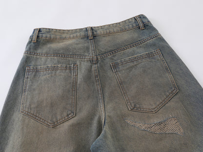 Heavy Ripped Multi-Panel Barrel Wide Leg Jeans Earth Tone Mud Wash Distressed Arc Seam High Waist Baggy Denim Trousers | Rip Arc