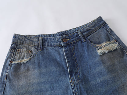 Distressed Patch Embroidered Wide Leg Jeans High Waist Light Wash Mud Dye Cross Stitch Streetwear Denim Trousers | Patch Cross