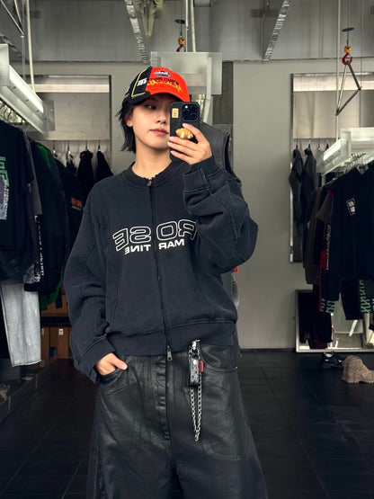 Shrunken Zip Up Crewneck Sweatshirt