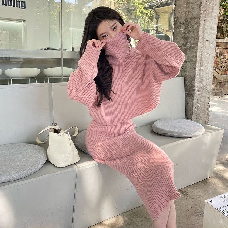 Knitted dress Korean 2023 autumn and winter new style small dress socialite suit winter sweater skirt two-piece suit women