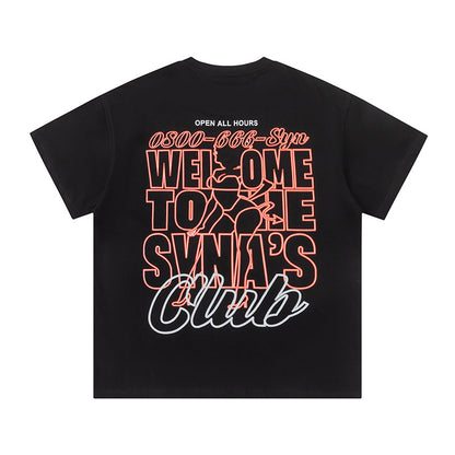 Black Graphic T-Shirt Crew Neck Short Sleeve Streetwear Casual Top