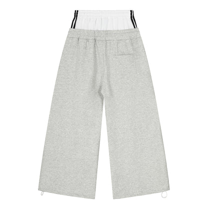 SER Number 9 Flag Embroidery Contrast Waistband Wide Leg Sweatpants Drawstring Metal Ring Hem Y2K
