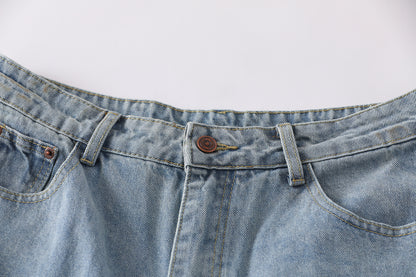 Curved Pocket Cargo Wide Leg Jeans High Waist Light Wash Mud Dye Faded Utility Streetwear Denim Trousers | Pocket Arc
