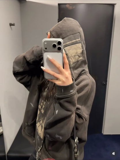 ERD Enfants Riches Deprimes Good With Revolver Zip Hoodie Washed Black 480g Patchwork Collage Art Photo Print Heavy Rework Streetwear | Revolver Hoodie