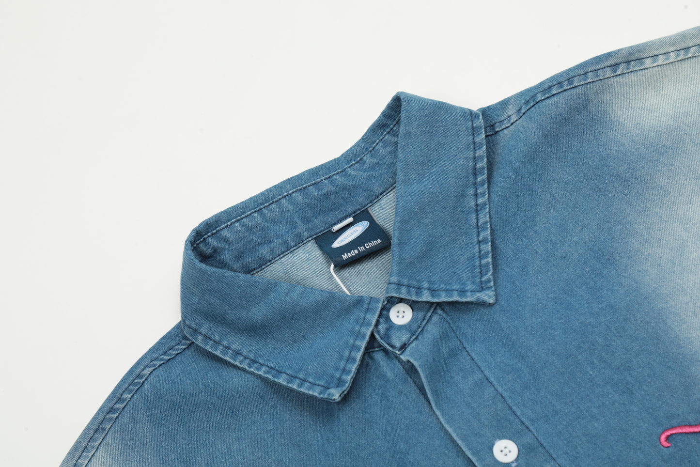 Geesas Na Max Colorful Star Embroidered Washed Denim Short Sleeve Shirt Oversized Button Down Y2K Streetwear Summer Top | Star Na
