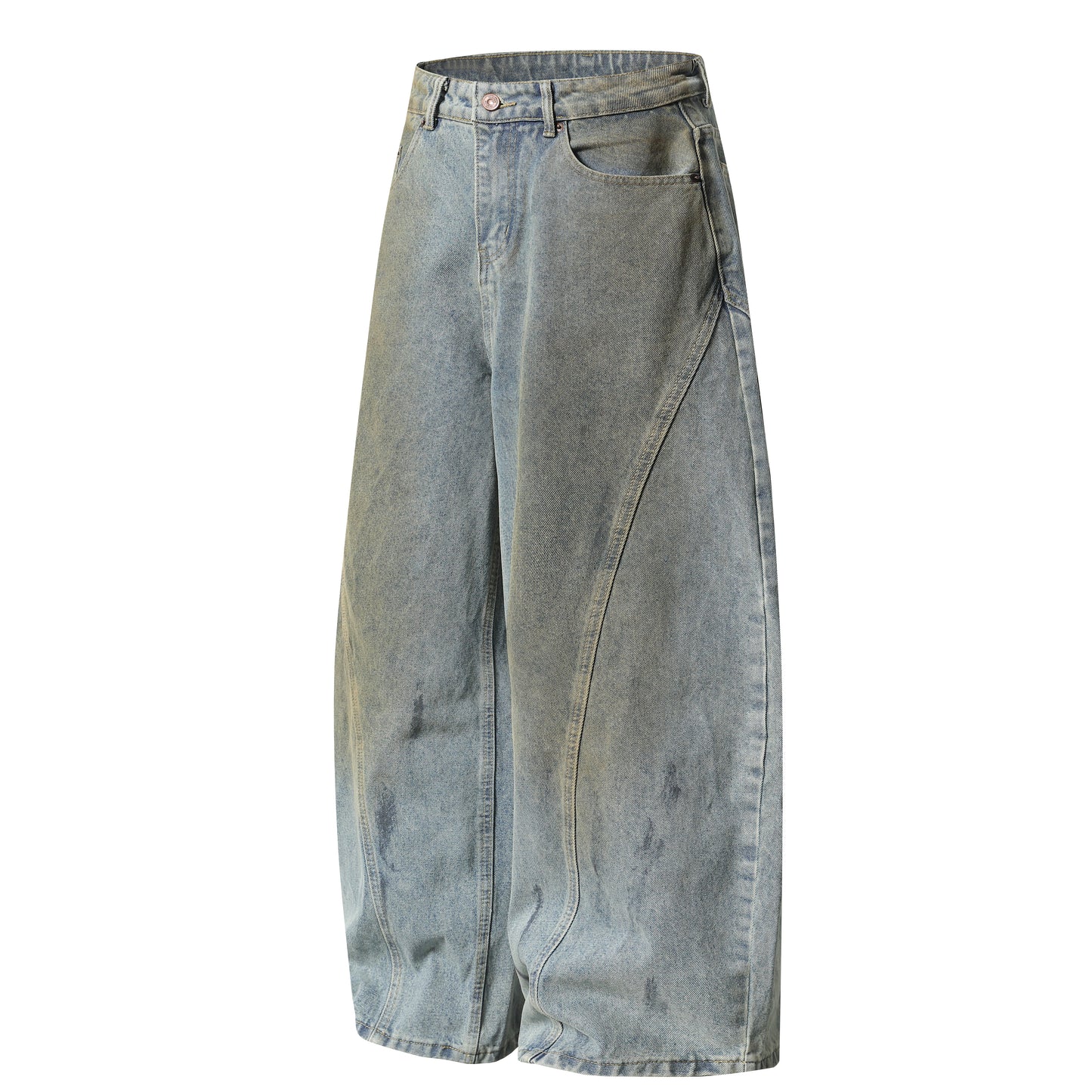 Clay Wash Arc Seam Balloon Wide Leg Jeans Earth Tone Fading Multi-Panel High Waist Baggy Denim Trousers Vintage Streetwear | Clay Arc