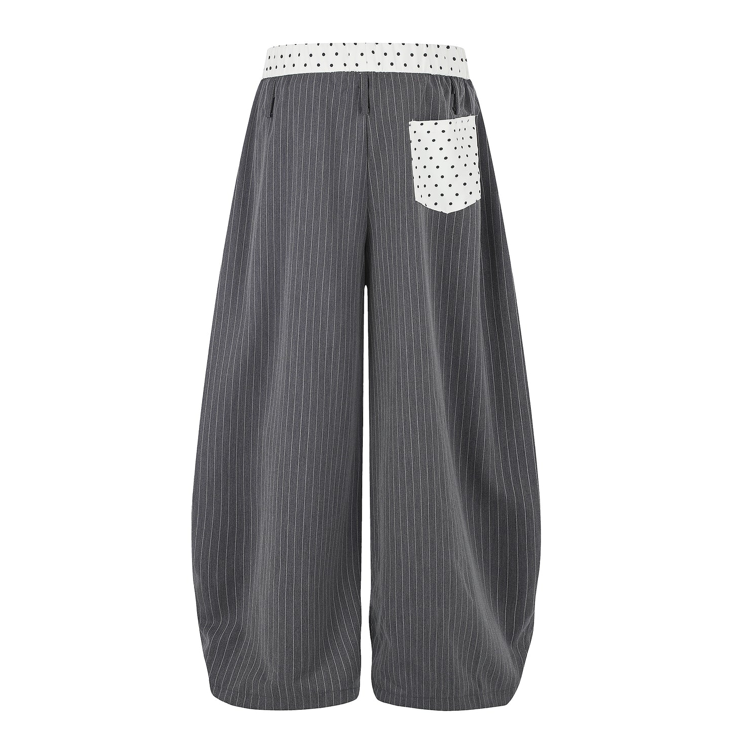 Women's TENG Embroidery Pinstripe Balloon Wide Leg Pants - Khaki Front View