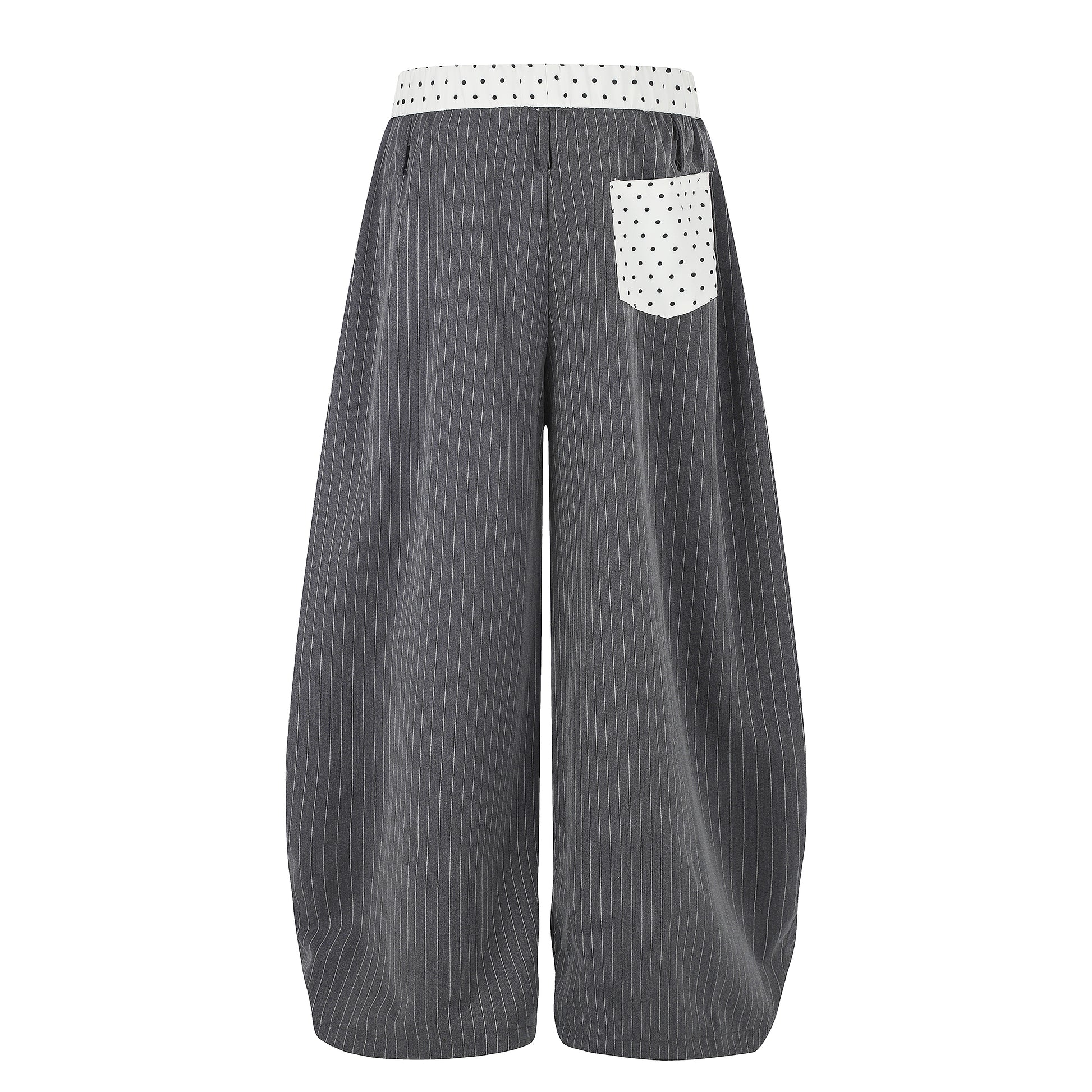 Women's TENG Embroidery Pinstripe Balloon Wide Leg Pants - Khaki Front View