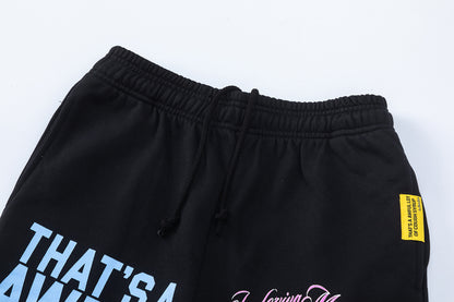 Graphic Shorts Black Blue Letter Print Drawstring Elastic Waist Streetwear Casual Summer Beach Shorts | Syrup Short