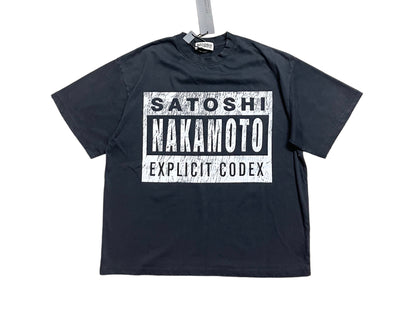 Satoshi Nakamoto Explicit Codex Tee Distressed Washed Heavyweight Cotton Destroyed Raw Edge Vintage Streetwear T-Shirt | Explicit Codex