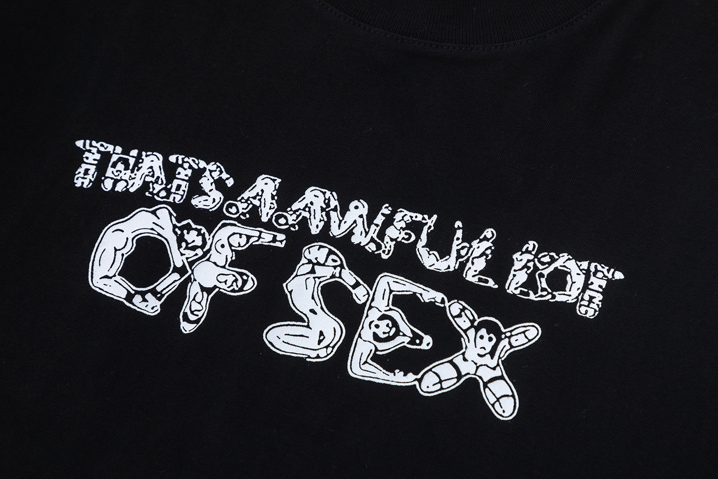Black unisex oversized graphic T-shirt with white figure lettering print on front and back - view 5