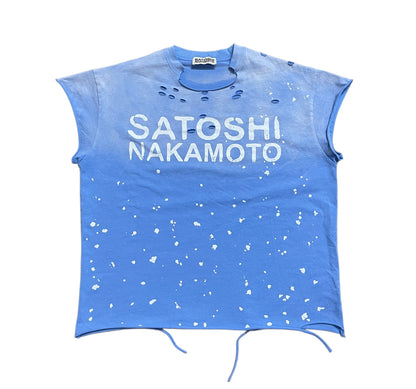 Satoshi Nakamoto Luke Destroyed Sleeveless Tee Splatter Paint Distressed Washed Heavyweight Cotton Vest Streetwear Tank Top | Ink Wreck
