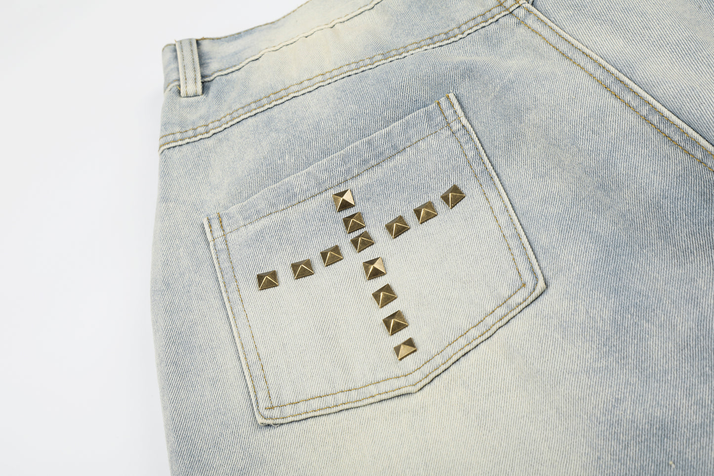 Women's Cross Rivet Camo Patch Wide Leg Denim Shorts High Waist Washed Streetwear RVNTENG Jean Shorts