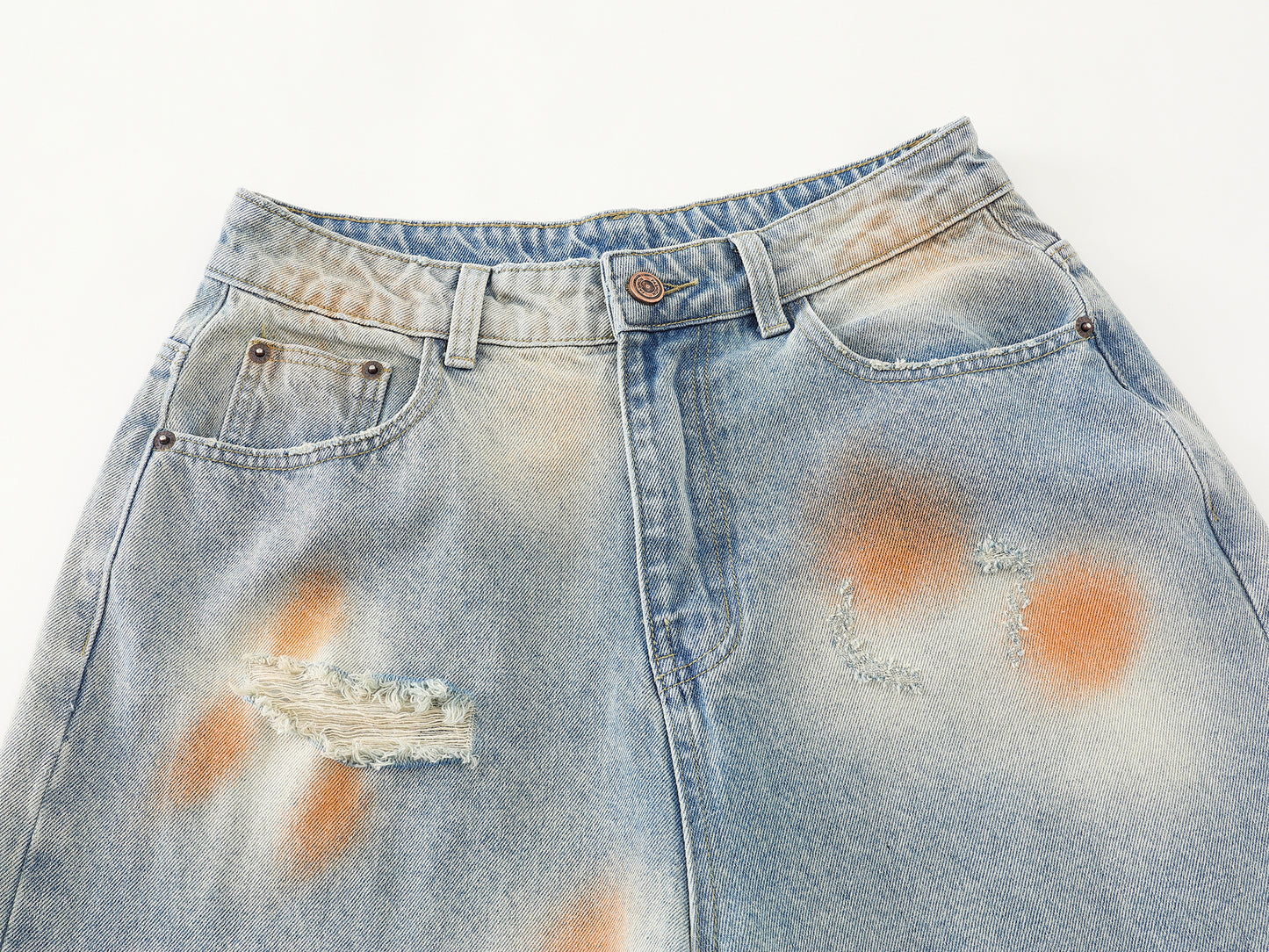 Tie-Dye Distressed Ripped Denim Shorts Wide Leg High Waist Washed Streetwear Summer Casual Jean Shorts | Rust Bloom