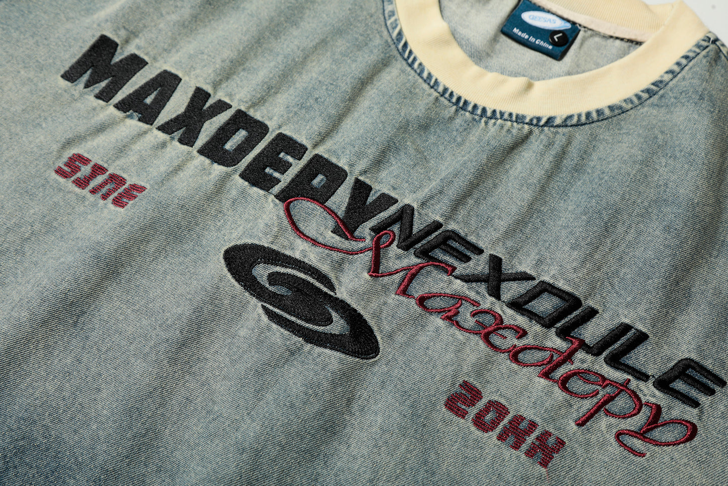 Maxdepy Graphic Letter Print Washed Oversized Tee Short Sleeve Streetwear Y2K Vintage Denim Look T-Shirt | Maxdepy Tee