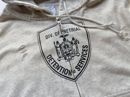 Protocol Index Shield Badge Print Spliced Zip Hoodie Distressed Washed Embroidered Streetwear | Shield Smock