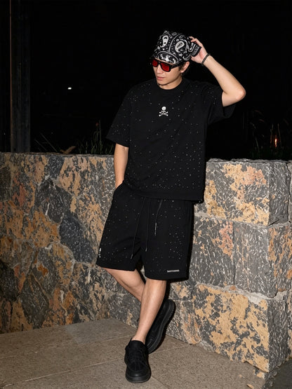 Skull-Embellished Rhinestone Boxy T-Shirt
