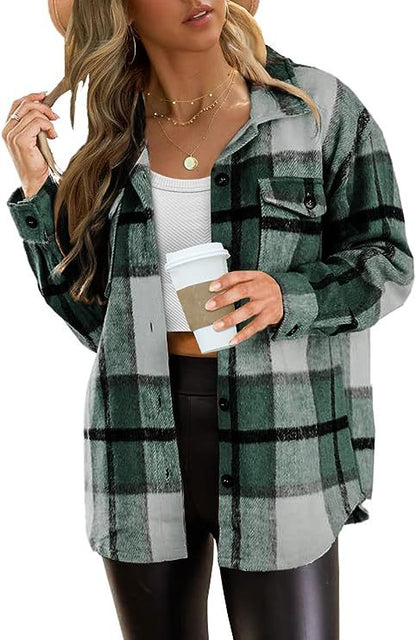 AUTOMET Womens Fall Outfits Fashion Clothes Shackets Flannel Plaid Button Down Long Sleeve Shirts Jackets 2024