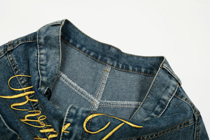 Women's RyntFeng Toysen Gold Script Floral Embroidery Balloon Wide Leg Denim Jeans High Waist Y2K Streetwear Baggy Jean Pants